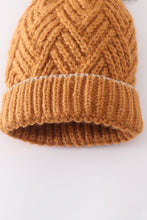 Load image into Gallery viewer, Camel cross cable knit pom pom beanie hat baby toddler adult
