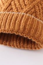 Load image into Gallery viewer, Camel cross cable knit pom pom beanie hat baby toddler adult
