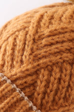 Load image into Gallery viewer, Camel cross cable knit pom pom beanie hat baby toddler adult
