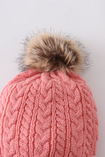 Load image into Gallery viewer, Bubblegum pink cable knit pom pom beanie hat baby toddler adult
