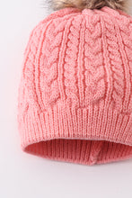 Load image into Gallery viewer, Bubblegum pink cable knit pom pom beanie hat baby toddler adult
