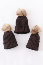 Load image into Gallery viewer, Brown knit pom pom beanie hat baby toddler adult
