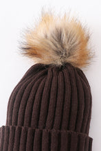 Load image into Gallery viewer, Brown knit pom pom beanie hat baby toddler adult
