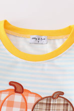 Load image into Gallery viewer, Blue stripe pumpkin applique boy set
