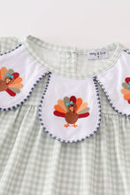 Load image into Gallery viewer, Sage turkey embroidery gingham dress
