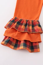 Load image into Gallery viewer, Orange turkey embroidery smocked plaid girl set
