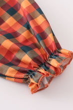 Load image into Gallery viewer, Orange turkey embroidery smocked plaid girl set
