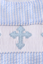 Load image into Gallery viewer, Blue cross embroider smocked set
