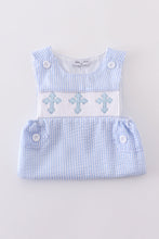 Load image into Gallery viewer, Blue cross embroider smocked set
