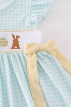 Load image into Gallery viewer, Blue bunny embroidery smocked dress
