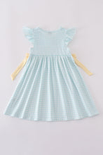 Load image into Gallery viewer, Blue bunny embroidery smocked dress
