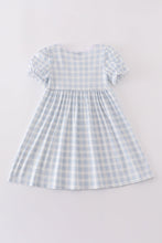 Load image into Gallery viewer, Blue plaid he is risen embroidery dress
