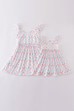 Load image into Gallery viewer, Blue bow lattice print  mom&amp;me dress
