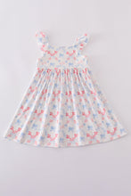 Load image into Gallery viewer, Blue bow lattice print  mom&amp;me dress
