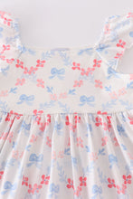 Load image into Gallery viewer, Blue bow lattice print  mom&amp;me dress
