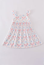 Load image into Gallery viewer, Blue bow lattice print  mom&amp;me dress
