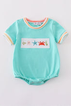 Load image into Gallery viewer, Blue marine creature embroidery smocked bubble
