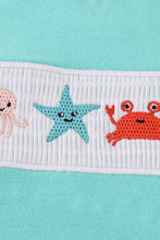 Load image into Gallery viewer, Blue marine creature embroidery smocked bubble
