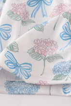 Load image into Gallery viewer, Blue hydrangea bow print ruffle bloomer set

