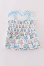 Load image into Gallery viewer, Blue hydrangea bow smocked mom&amp;me dress
