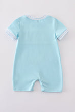 Load image into Gallery viewer, Blue fire truck police car embroidery smocked romper
