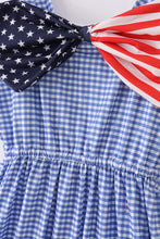 Load image into Gallery viewer, Blue flag bow gingham mom dress
