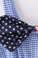 Load image into Gallery viewer, Blue flag bow gingham mom dress
