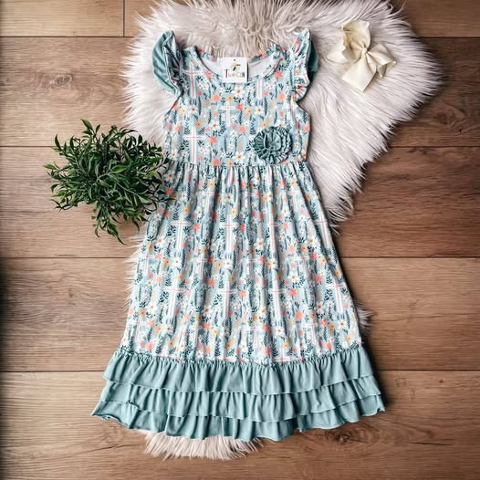 Teal Crosses Triple Ruffle Dress