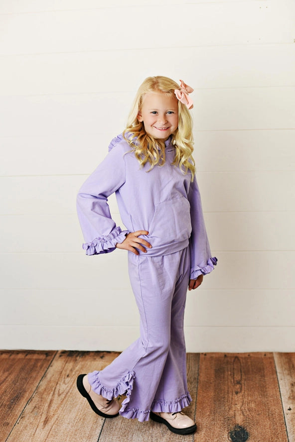 Lavender Hooded Ruffle Pants Set