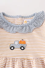 Load image into Gallery viewer, Premium Beige stripe truck pumpkin applique girl set
