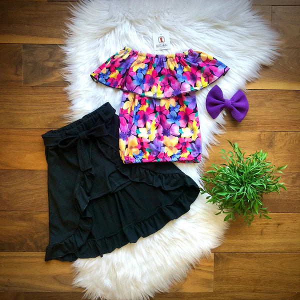 Bright Floral Open Skirt Set