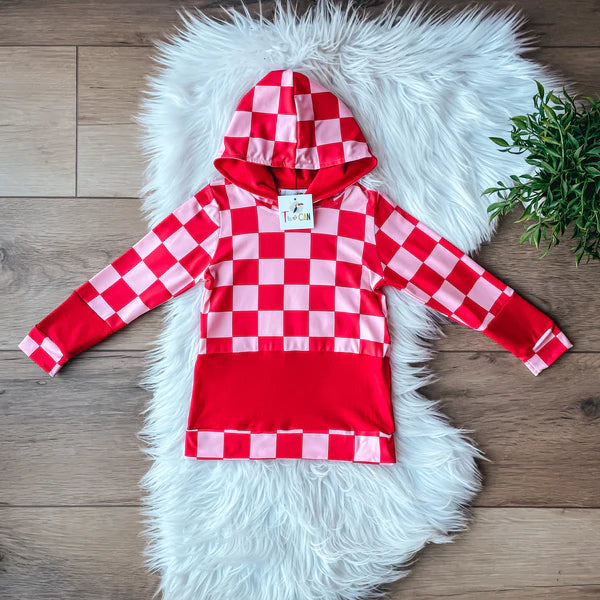 Red and Pink Checkered Hoodie