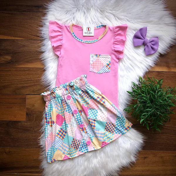 Patchwork & Pink Skirt Set