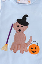 Load image into Gallery viewer, Blue halloween witch dog embroidery baby boy set
