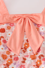 Load image into Gallery viewer, Pumpkin floral print bow women dress
