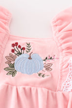 Load image into Gallery viewer, Pink velvet pumpkin embroidery ruffle girl bubble
