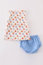 Load image into Gallery viewer, Blue pumpkin baby boy bloomers set
