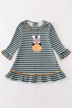 Load image into Gallery viewer, Green stripe cow pumpkin applique dress
