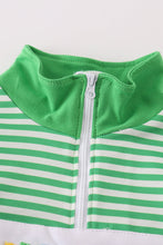 Load image into Gallery viewer, Green stripe lucky charm french knot boy pullover
