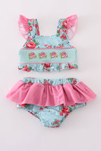 Load image into Gallery viewer, Rosebud bliss print smocked girl 2pc swimsuit
