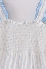 Load image into Gallery viewer, Blue classic lattice charm smocked mom tiered dress
