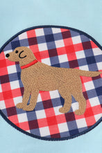Load image into Gallery viewer, Blue puppy gingham applique shorts set
