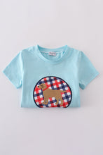 Load image into Gallery viewer, Blue puppy gingham applique shorts set
