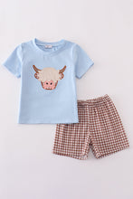 Load image into Gallery viewer, Blue highland cow applique shorts set
