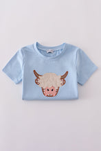 Load image into Gallery viewer, Blue highland cow applique shorts set
