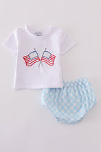 Load image into Gallery viewer, Blue flag embroidery gingham bloomer set
