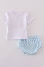 Load image into Gallery viewer, Blue flag embroidery gingham bloomer set
