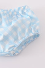 Load image into Gallery viewer, Blue flag embroidery gingham bloomer set
