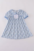 Load image into Gallery viewer, Blue toile garden bow dress
