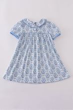 Load image into Gallery viewer, Blue toile garden bow dress

